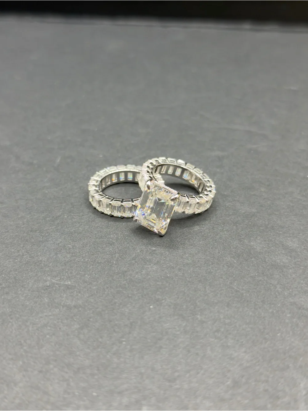 30cttw emerald cut Moissanite statement wedding set size 6.5